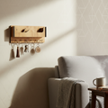 Wooden Wall Mounted Key Holder with Shelf for Mobile, Glasses and Daily Items
