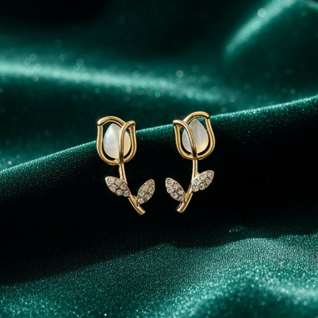 Luxury Designer Pearl Tulip Stud Korean Style Earrings – Aesthetic Floral Jewelry for Women