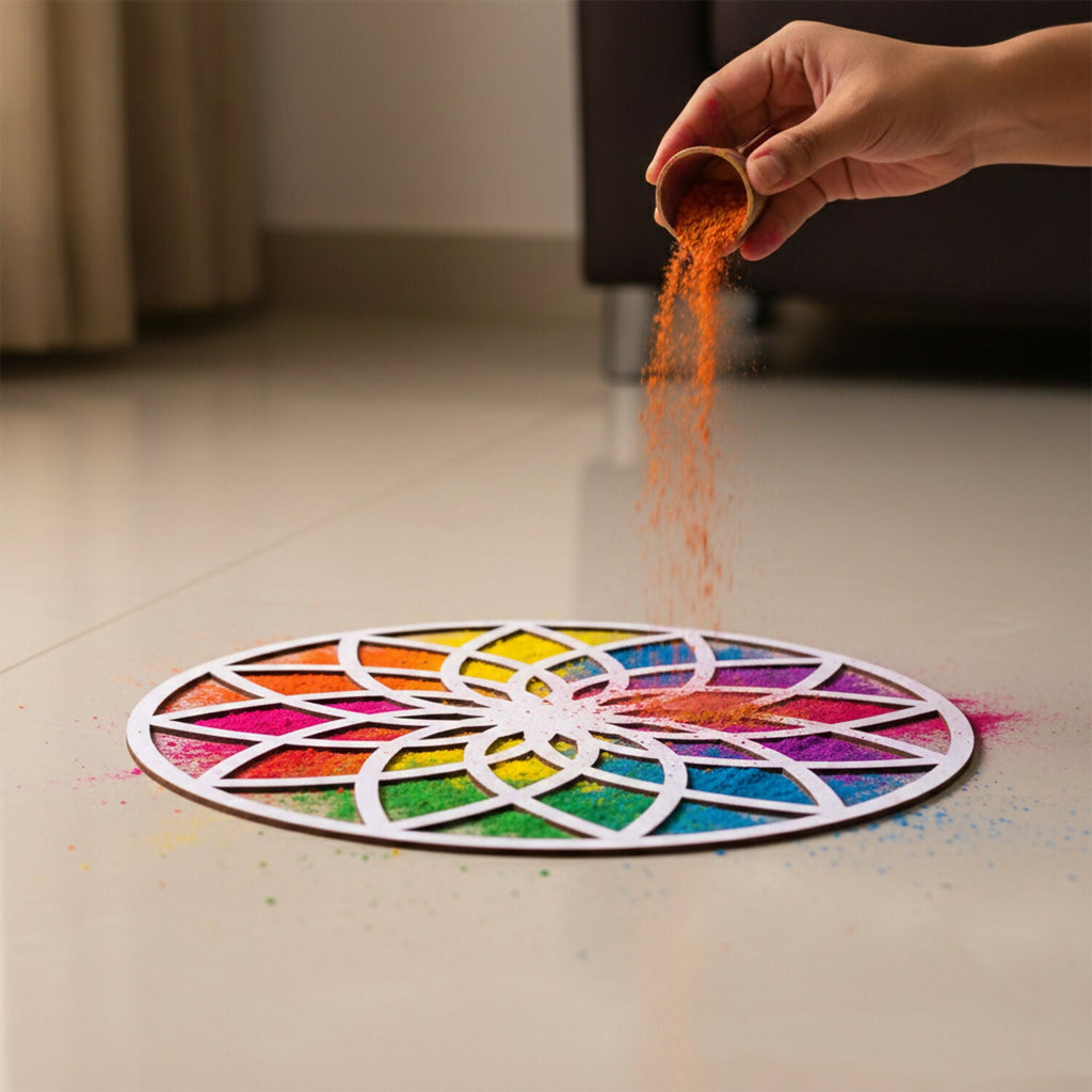 Round Flower Rangoli Stencil | 12 Inch