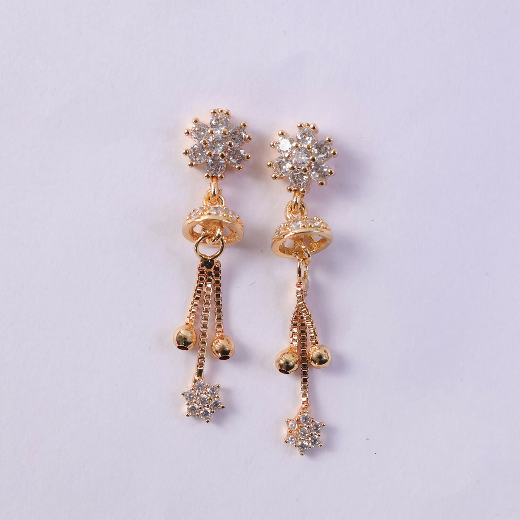 Floral Crystal Drop Earrings with Gold-Tone Chain Tassels