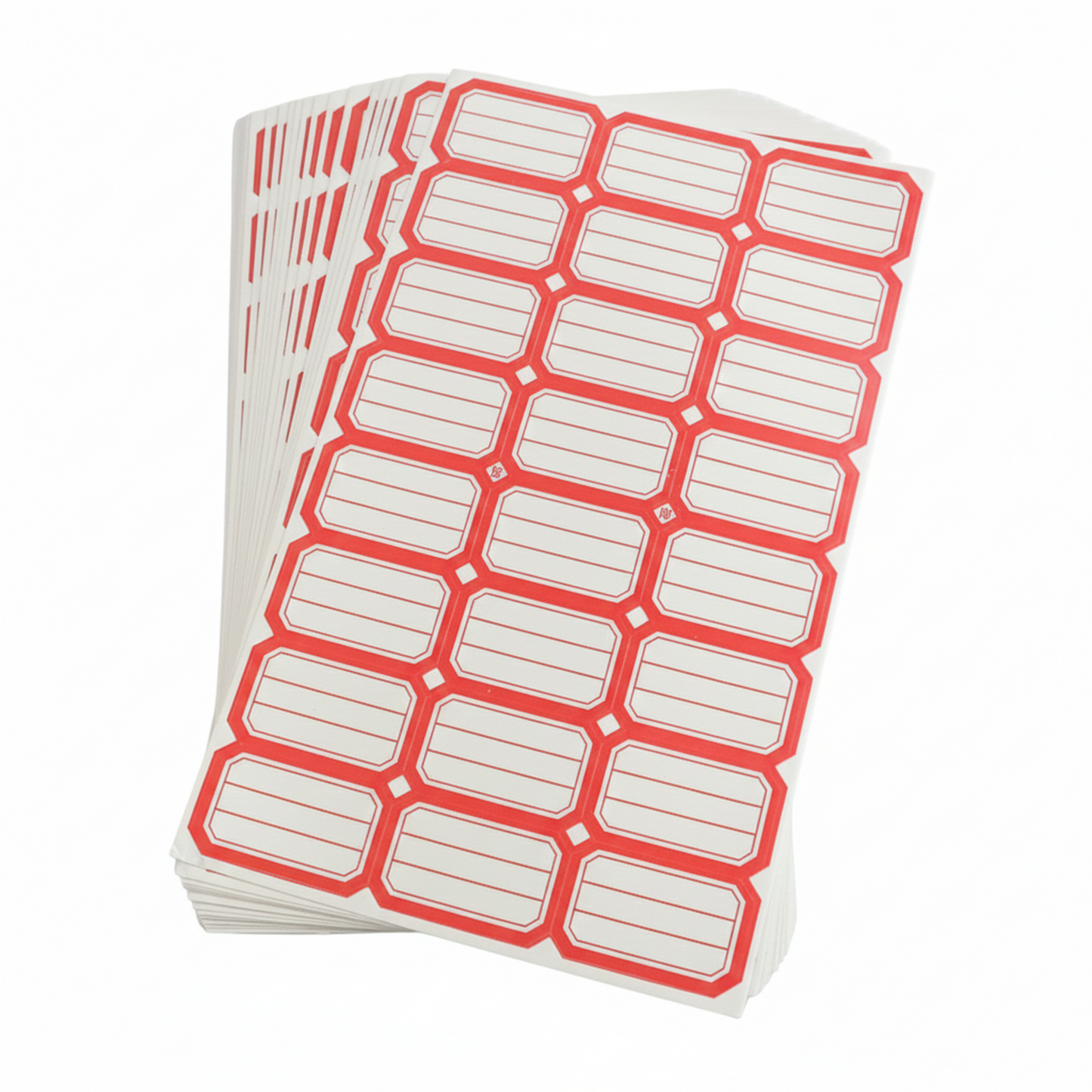 Close-up of red identification self-adhesive label stickers