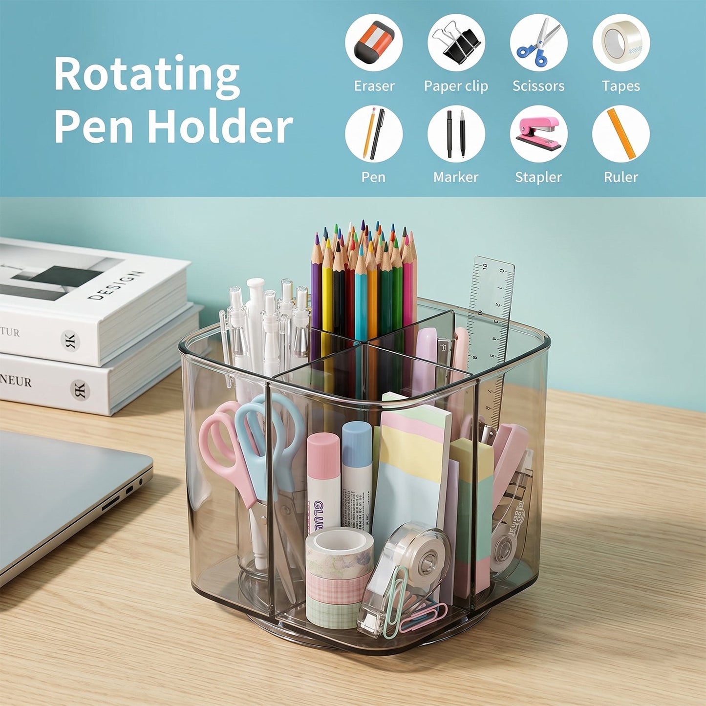 Pen stand spinning to show 360° rotation