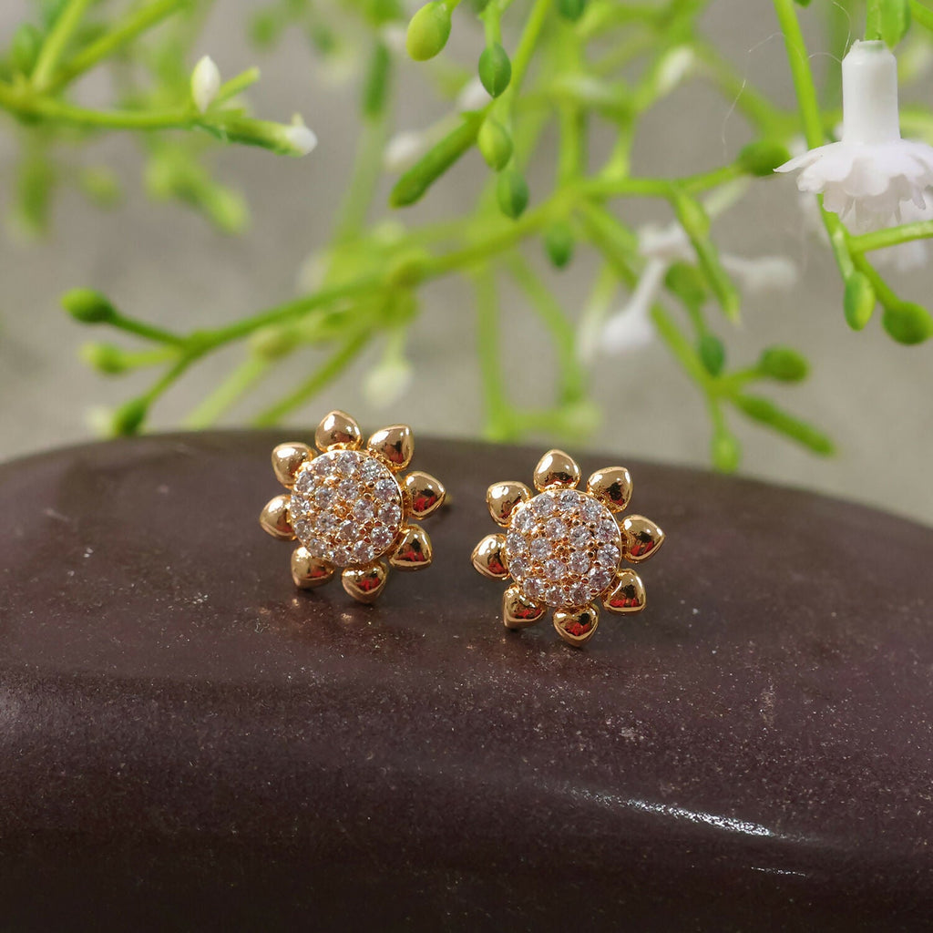 Floral Gold-Finish Stone Stud Earrings for Daily & Party Wear