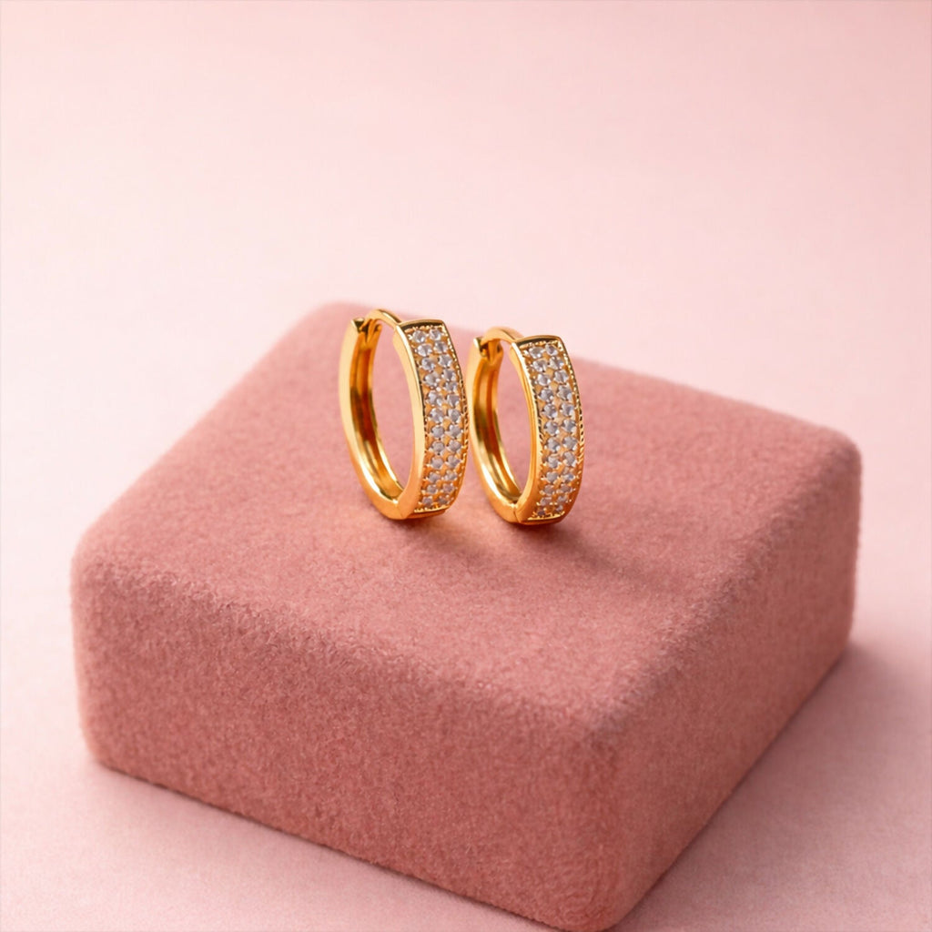 Gold Plated Diamond Hoop Earrings for Women.