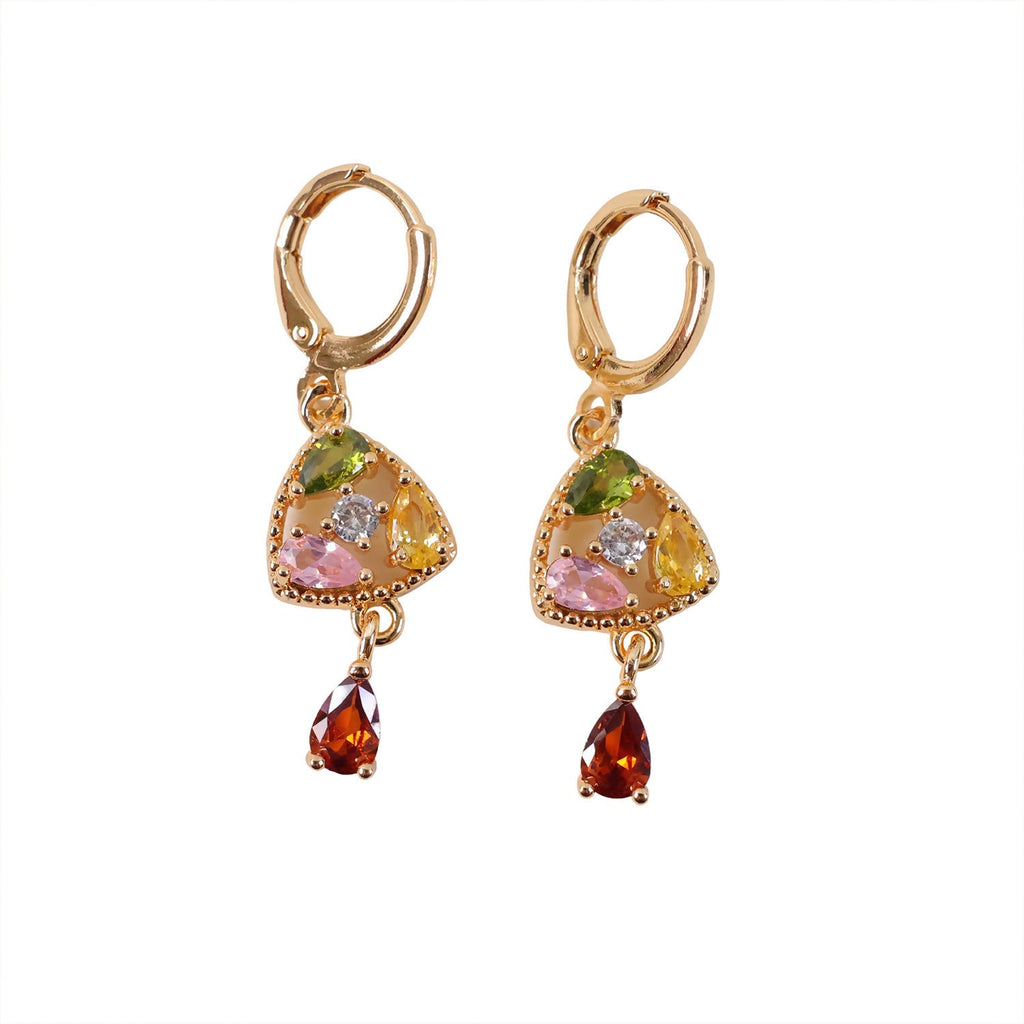 Gold-Tone Multicolor Stone Drop Earrings with Hoop Lock for Women & Girl