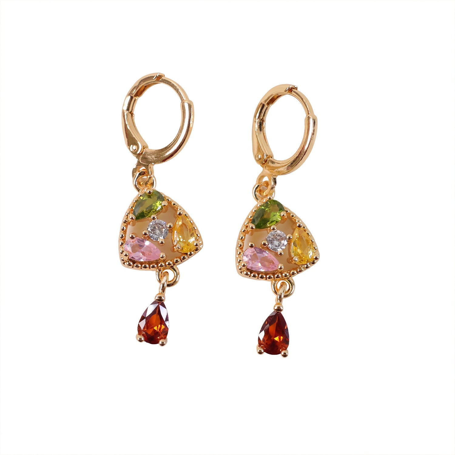 Gold-Tone Multicolor Stone Drop Earrings with Hoop Lock for Women & Girl