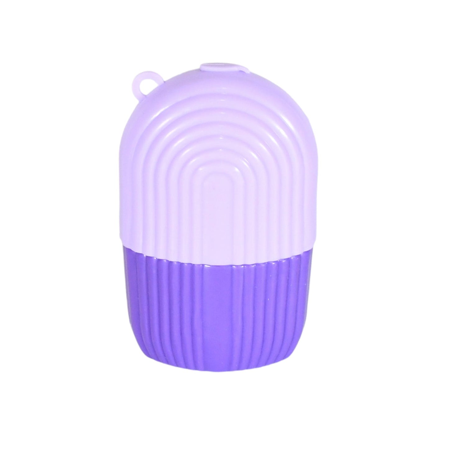 Purple ice roller showing durable reusable silicone handle and diamond texture