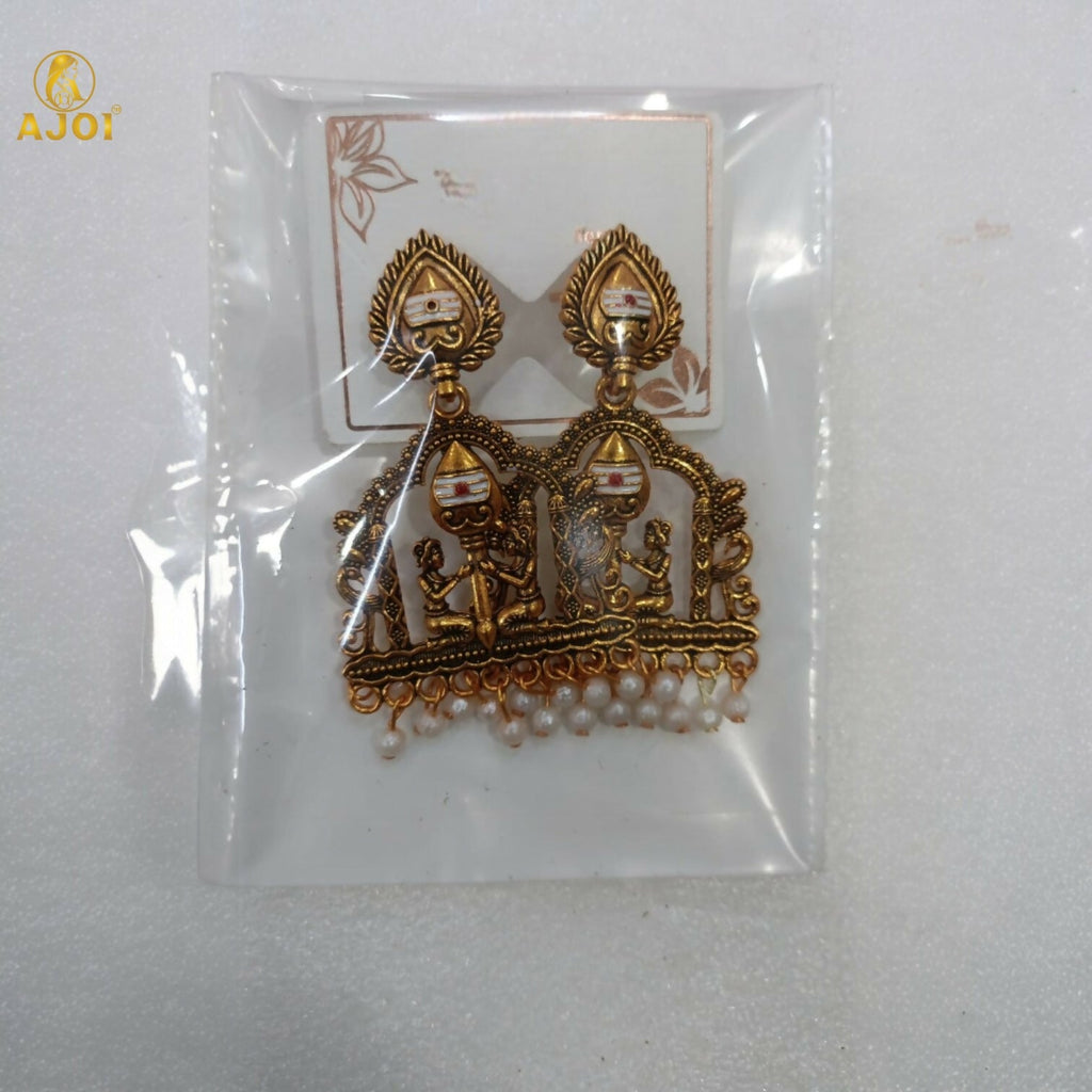 Royal Temple Muse Gold-Tone Jhumka Earrings with Pearl Danglers