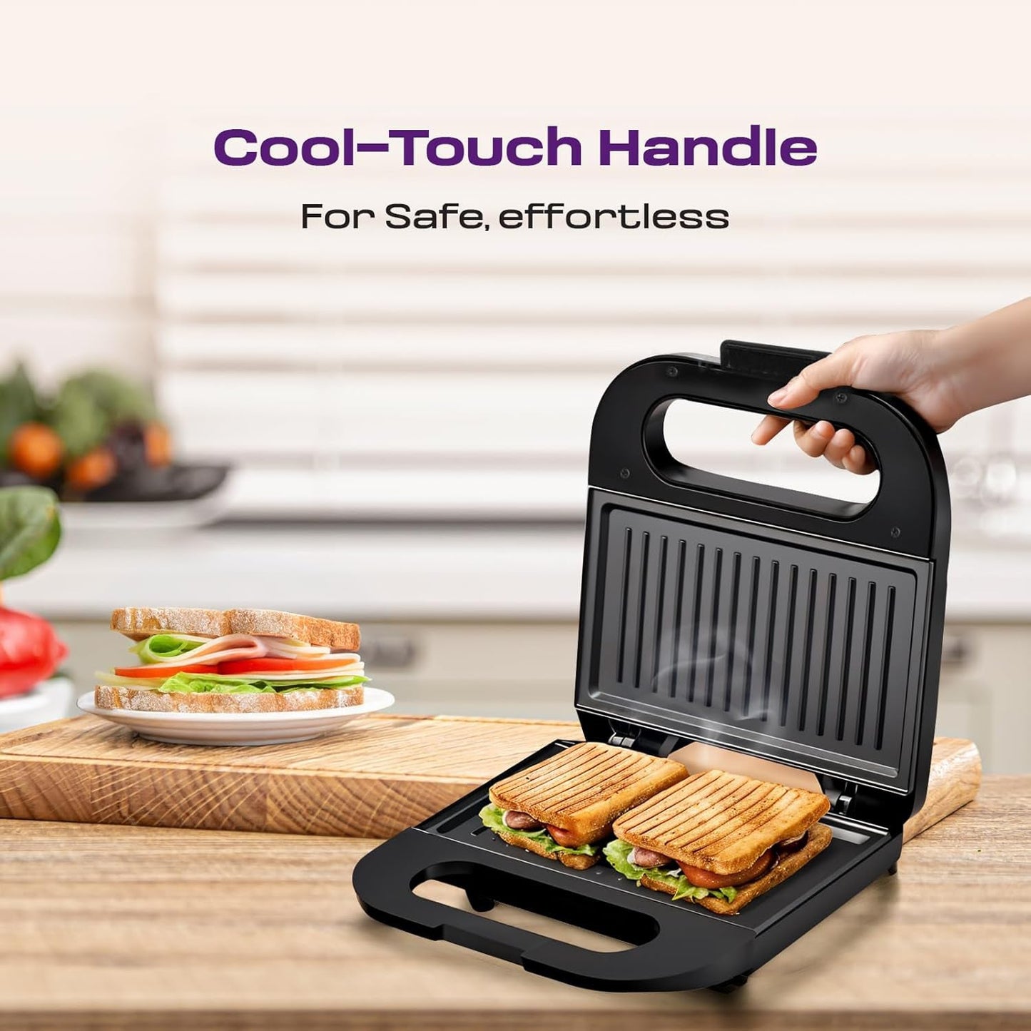 Orbit sandwich toaster maker open, displaying non-stick plates