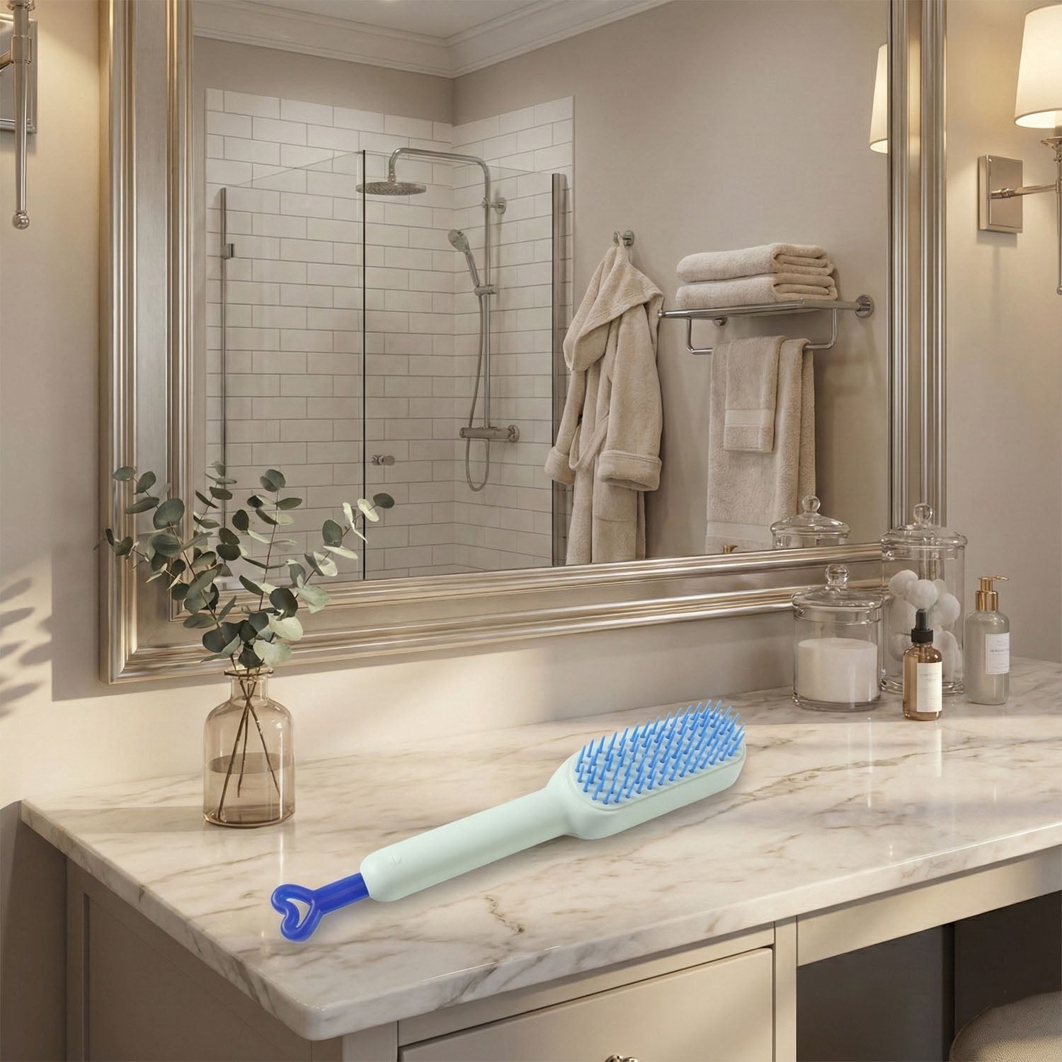 Comfortable handle grip of the detangling hair brush
