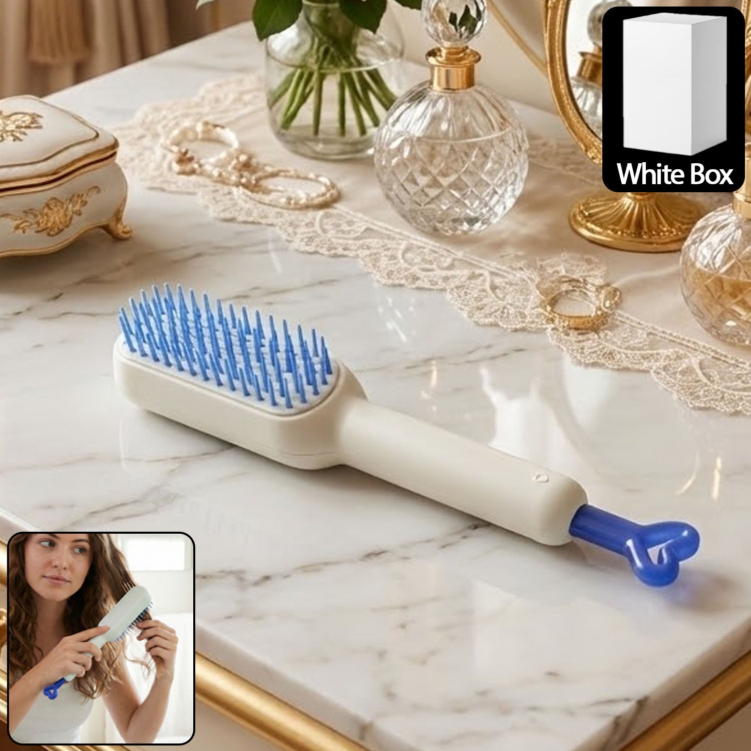 Self cleaning massage comb detangling hair brush