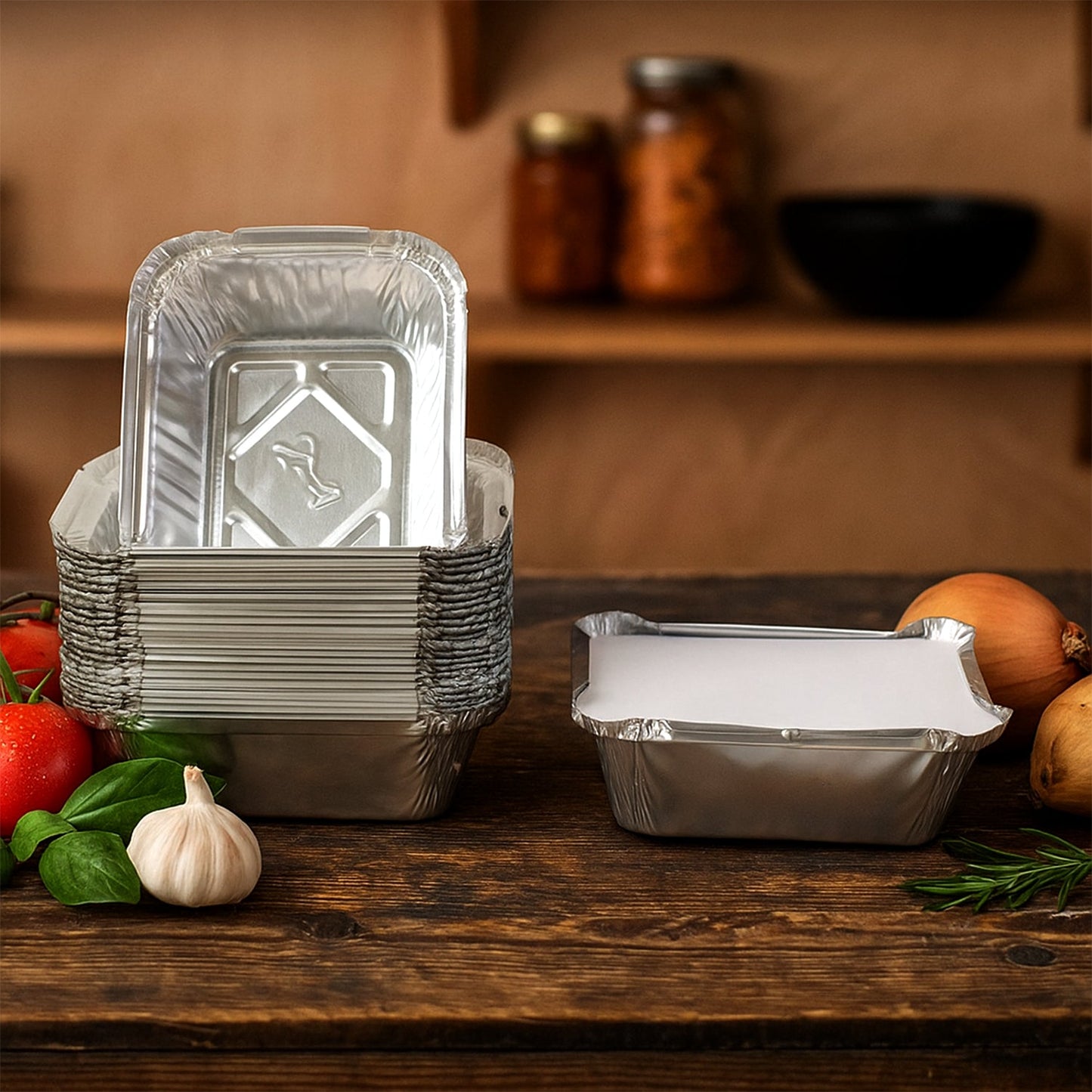 Side view of leak-resistant 250 ml aluminium food container with lid
