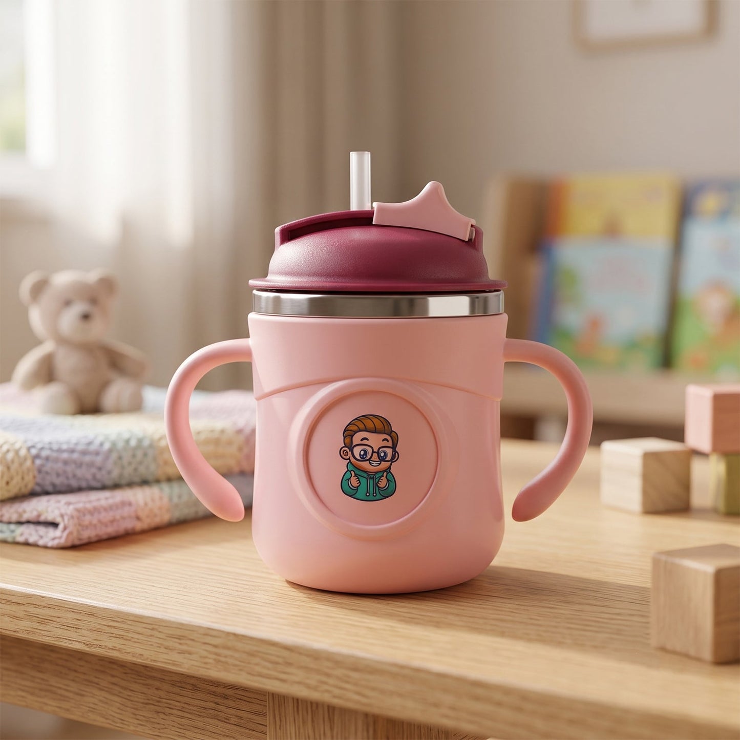 Twin handle sipper cup shown from the side