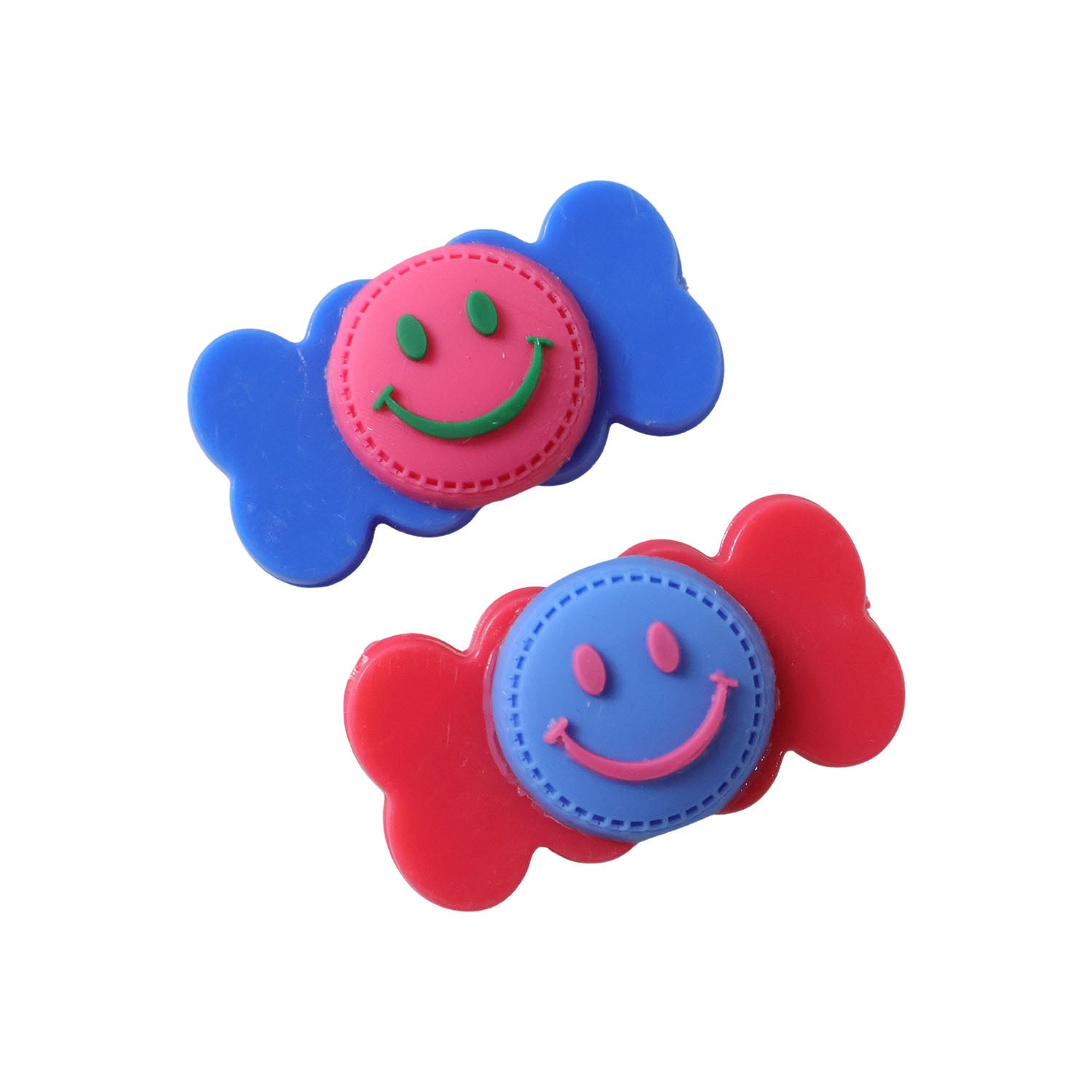 Colorful decorative hair clips with candy-inspired smiley faces