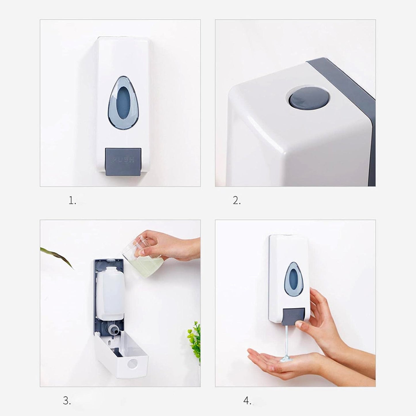 Detailed view showcasing the refill window of the wall mounted soap dispenser.