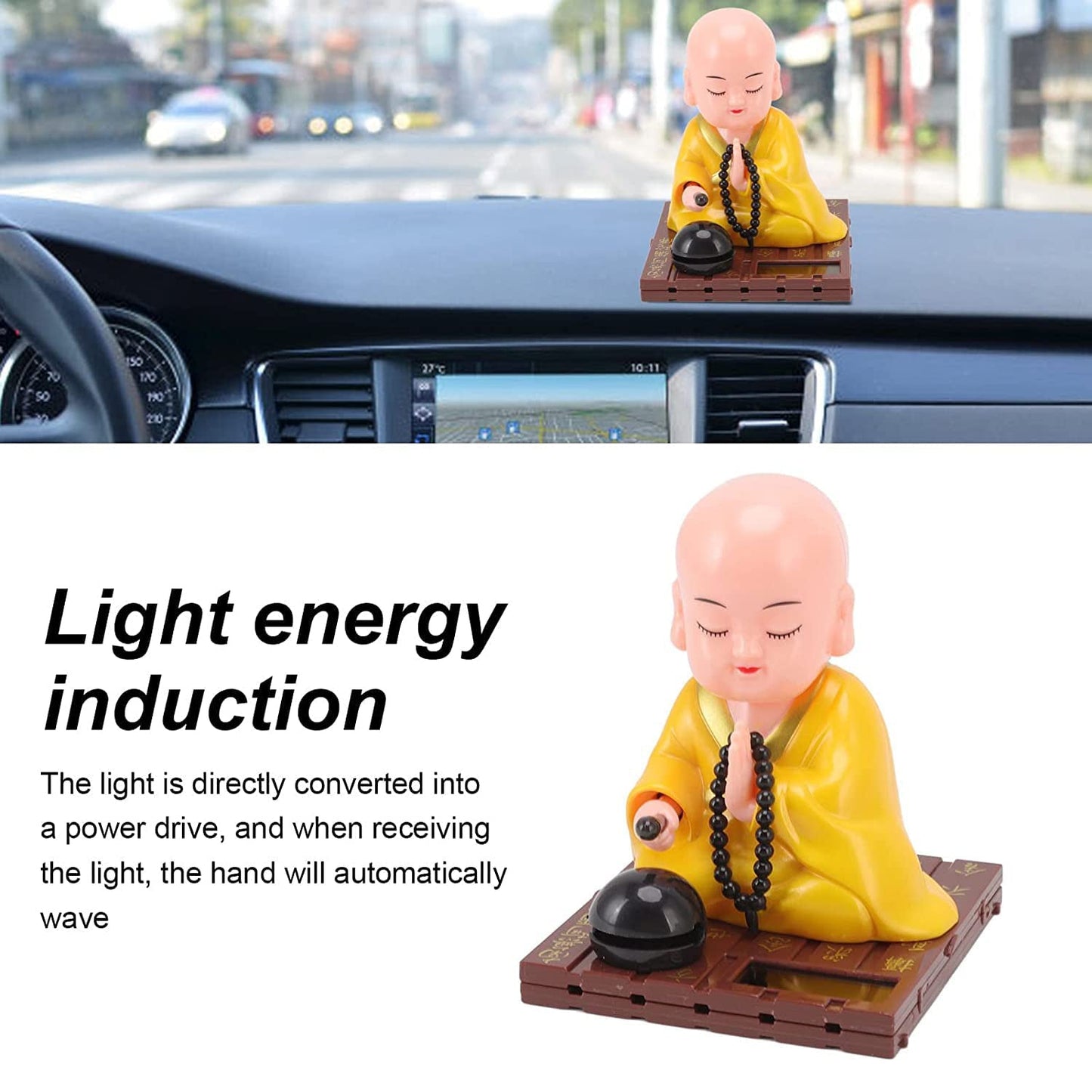Meditation pose Buddha statue with solar activated gentle movement
