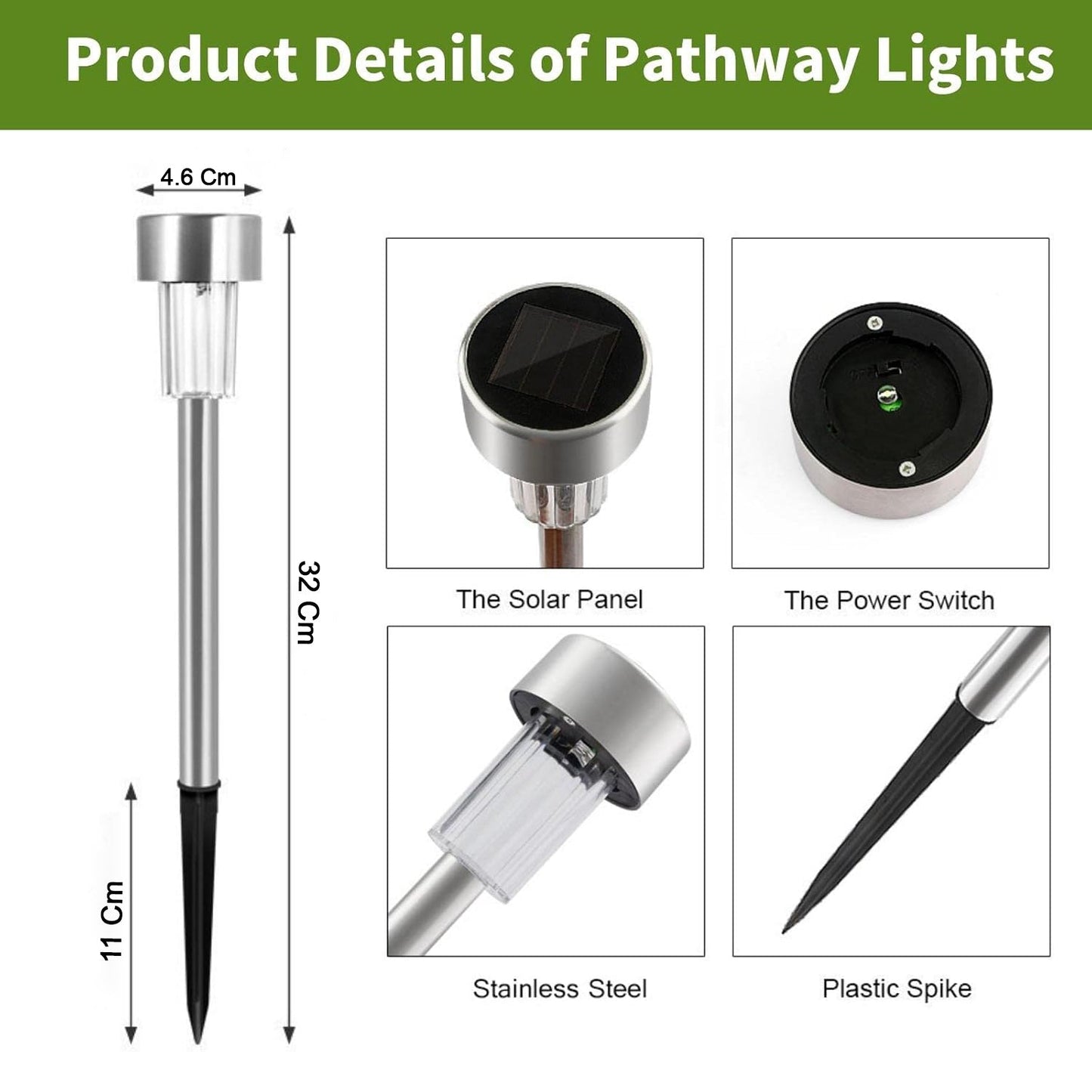 Garden solar LED lights with stainless steel frames for outdoor use
