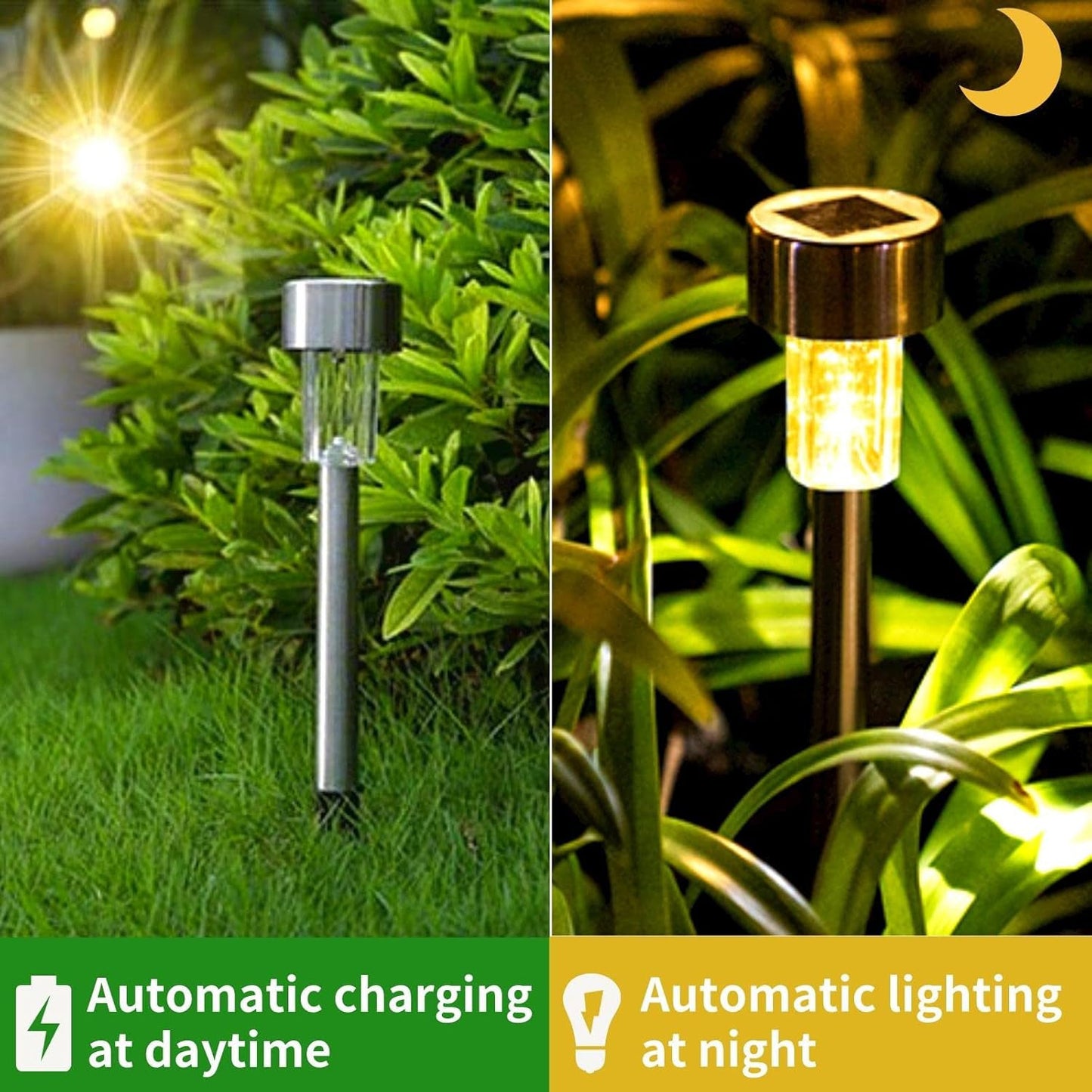 Solar lawn lamp set of 12 stainless steel outdoor lights illuminating garden pathways
