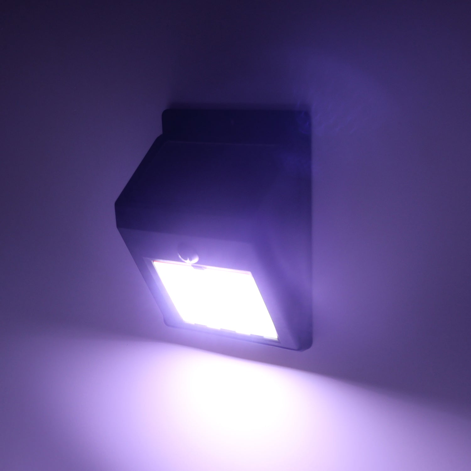 Alternative angle of solar powered outdoor LED wall light with motion sensor