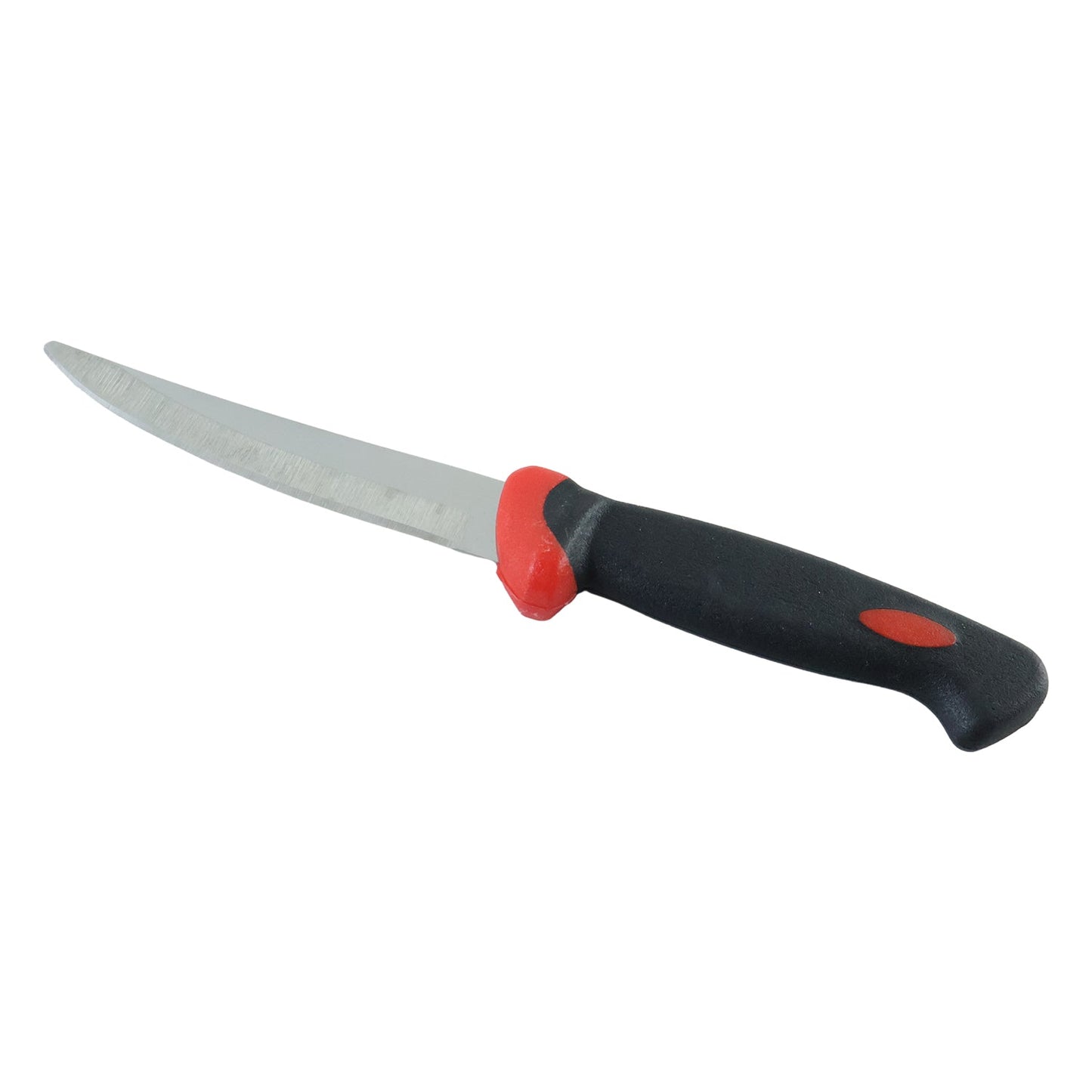 Sharp stainless steel kitchen utility knife in use for slicing