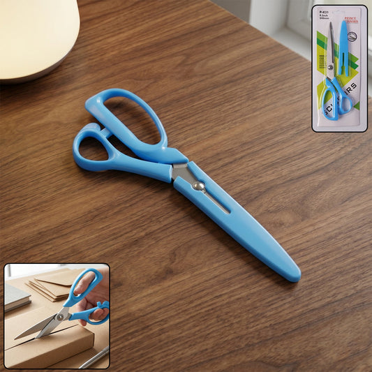 Front view of 9.5 inch stainless steel scissors with ergonomic handles.