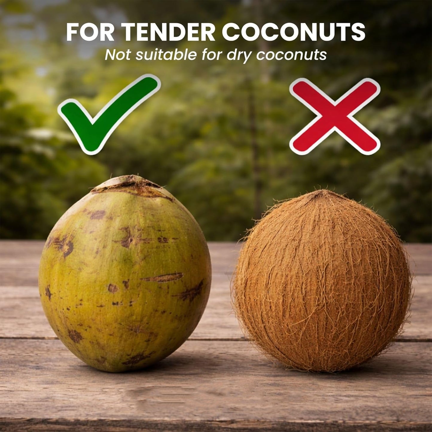 Angled view of stainless steel coconut opener with T-shaped handle