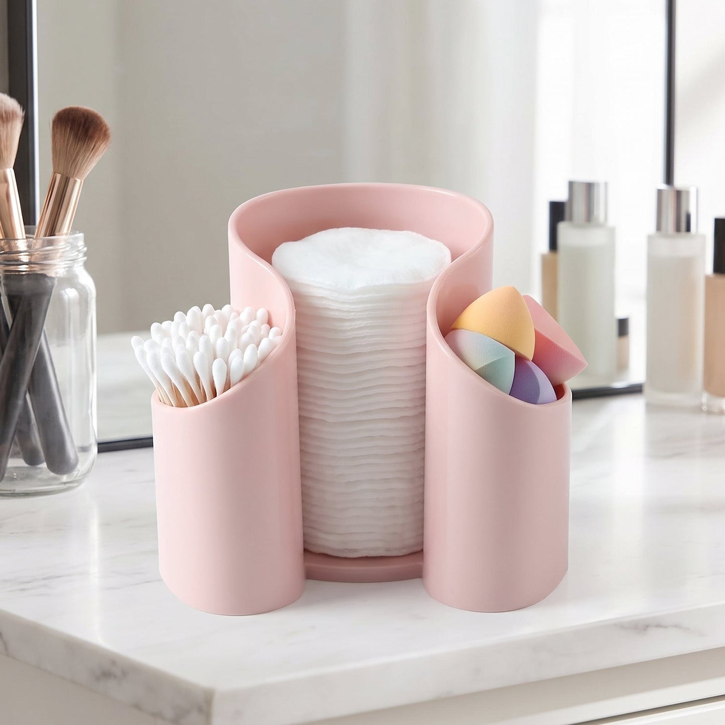 Organizer placed on a bathroom vanity counter