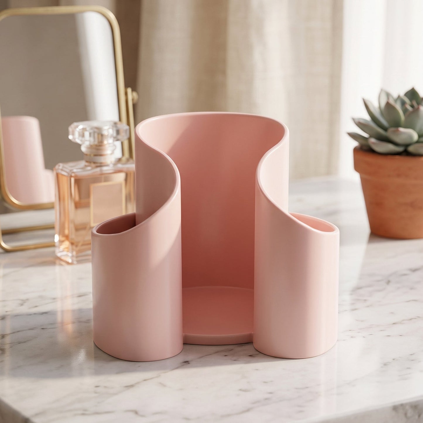 Cosmetic caddy shown from the side