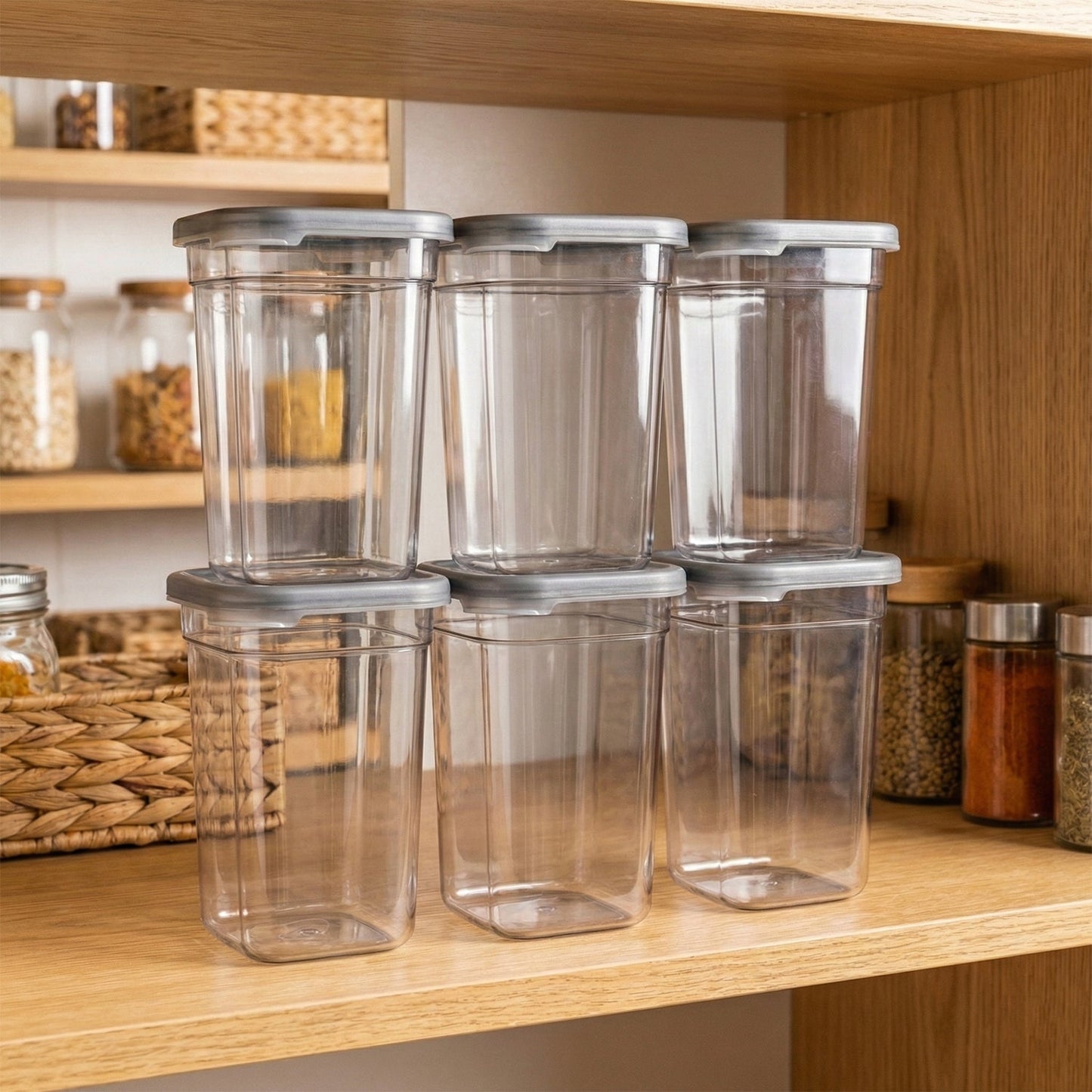 Combo set with lids of plastic kitchen storage containers