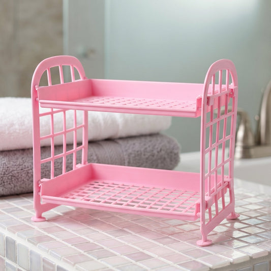 Small 2 layer plastic rack ideal for kitchen & bathroom storage