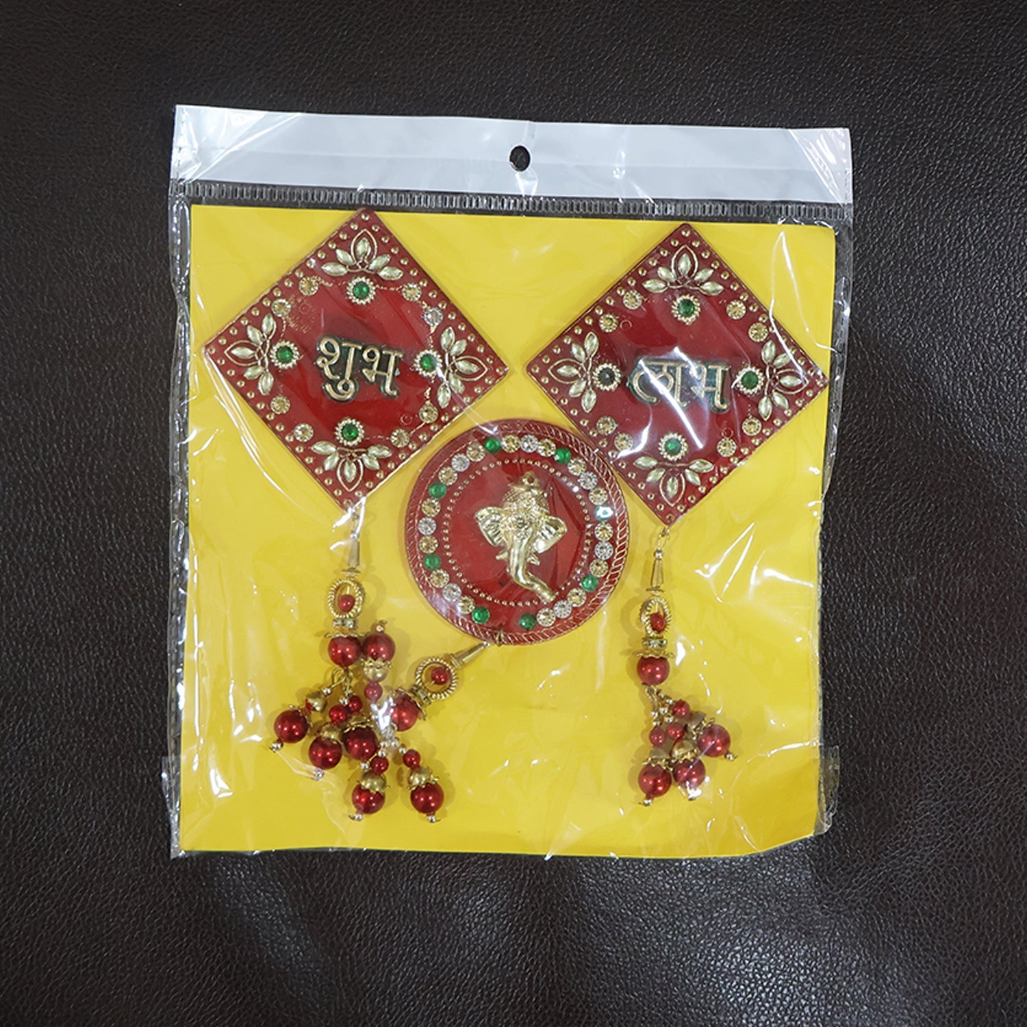 Colorful 3-piece Shubh Labh Ganesh wall hanging set for spiritual decor