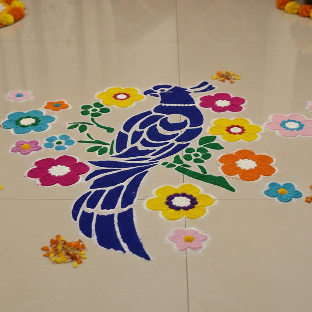 Portable MDF Rangoli Stencil Decorative Bird Design | Reusable Floor Rangoli