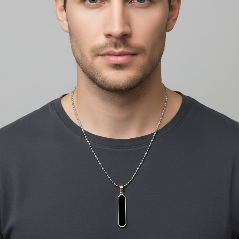 Minimalist Black Inlay Rectangular Pendant for Men