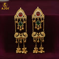 Royal Kashmiri Peacock Jhumka Earrings with Red & Green Stone