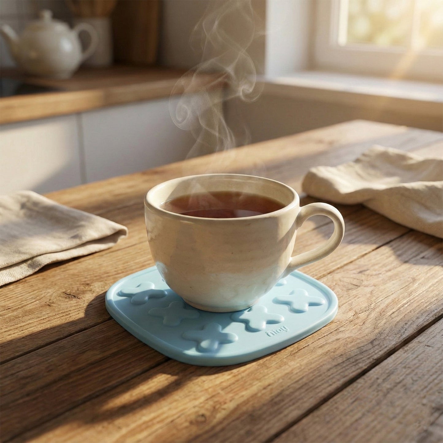 Multipurpose heat-resistant coaster holding a hot pot in kitchen