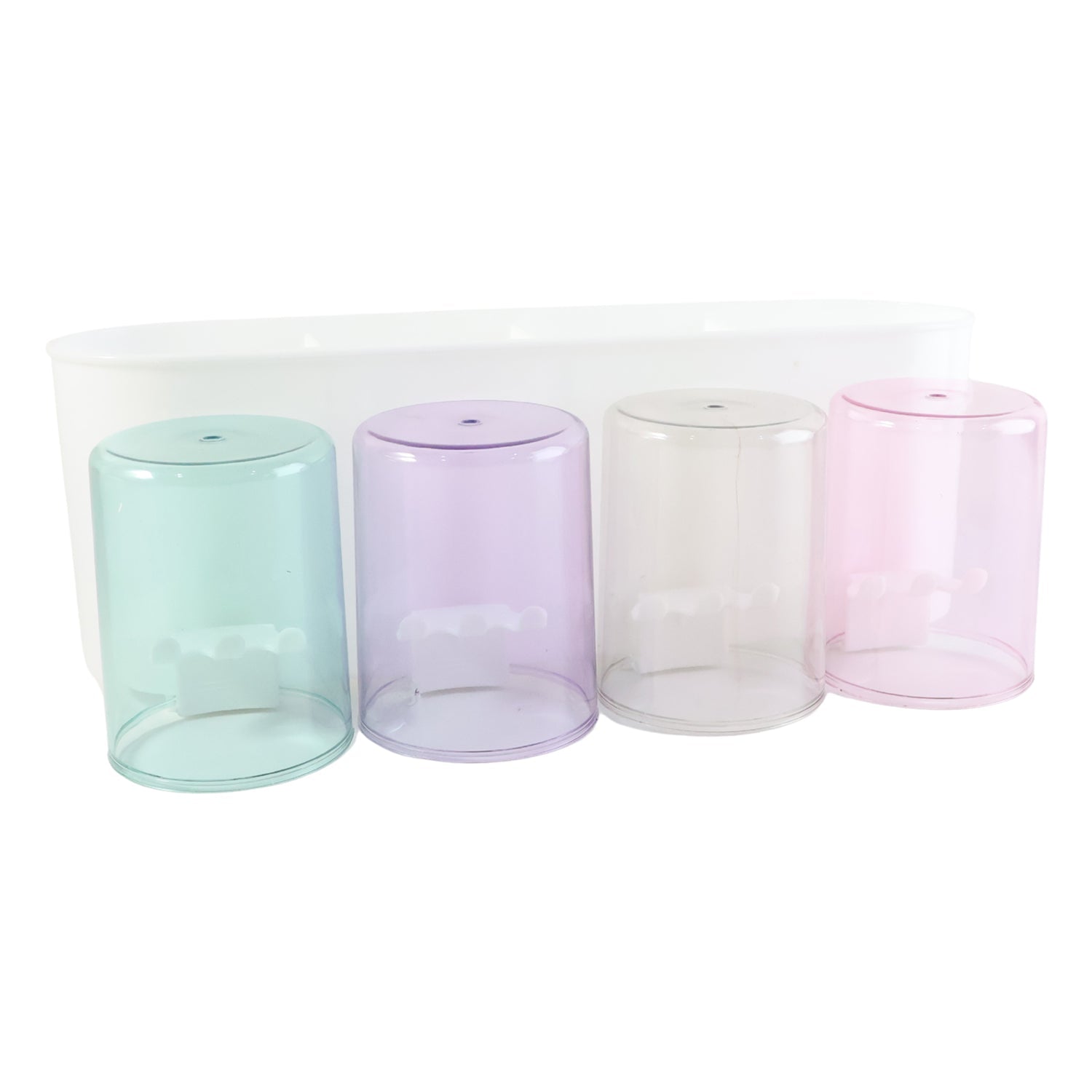 Bathroom wall toothbrush stand with space saving design and inverted cups