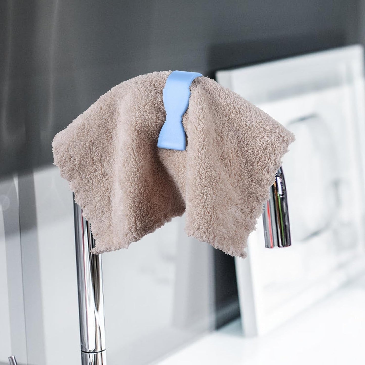 Set of 6 colorful towel clips arranged for display