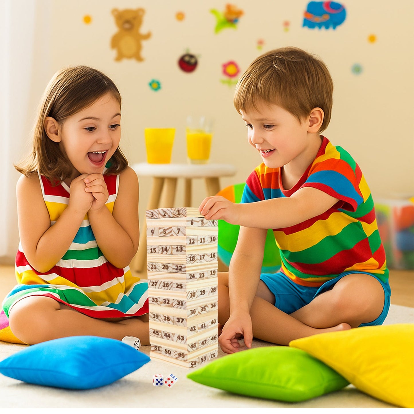 Hand sliding a wooden block carefully from Tumbling Tower stack
