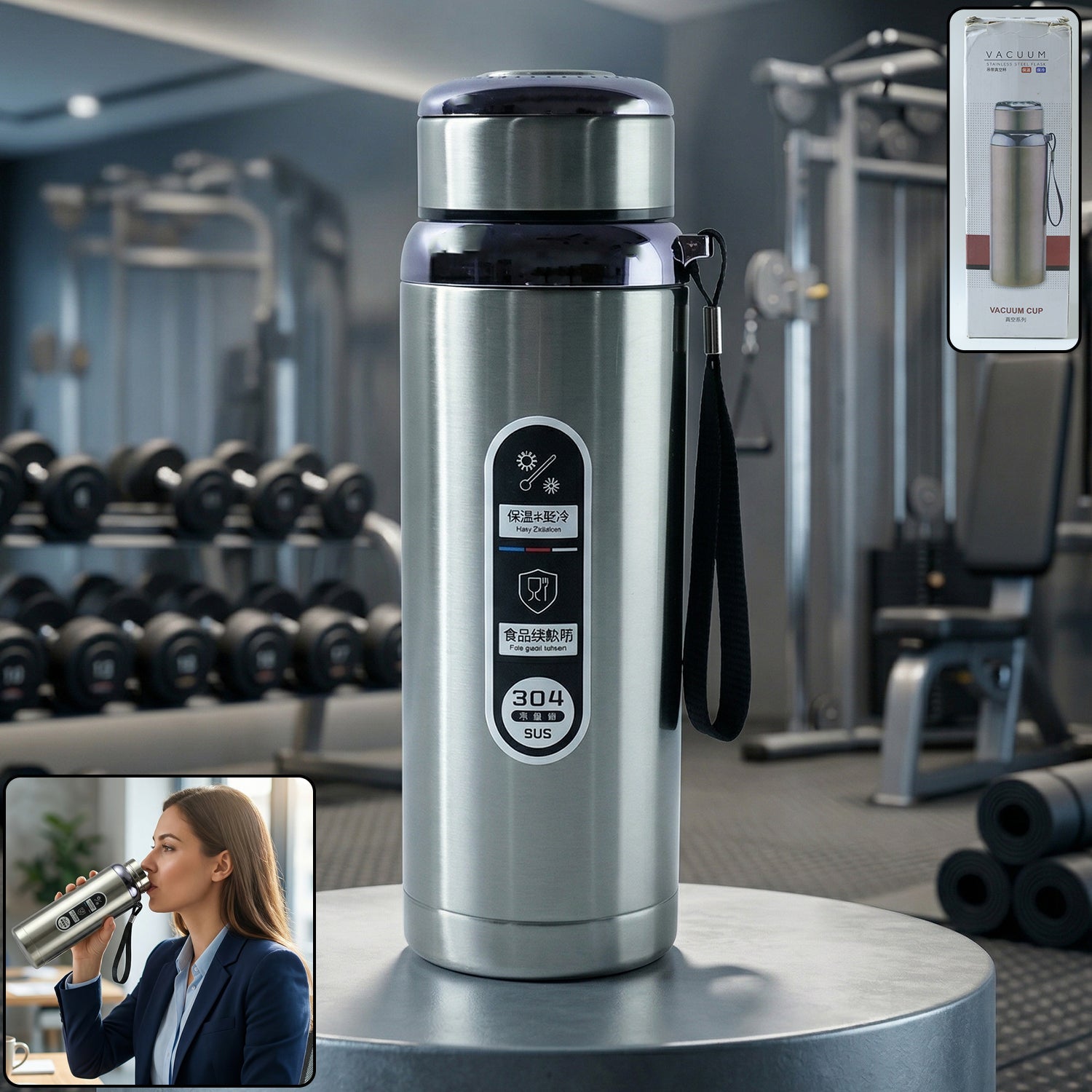 Stainless steel vacuum insulated water bottle for hot and cold drinks