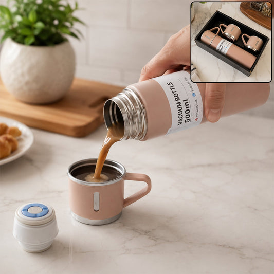 Stainless Steel Vacuum Flask Set – Keeps Drinks Hot & Cold 12h