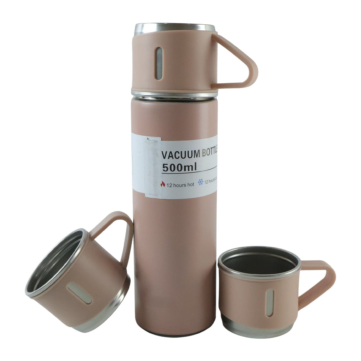 Stainless Steel Vacuum Flask Set – Keeps Drinks Hot & Cold 12h