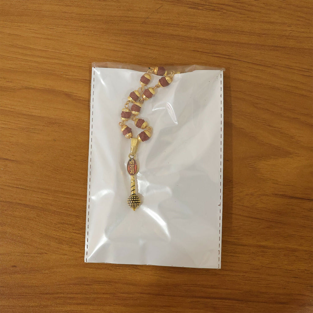 Ram Naam Gada Gold Pendant & Rudraksha Mala