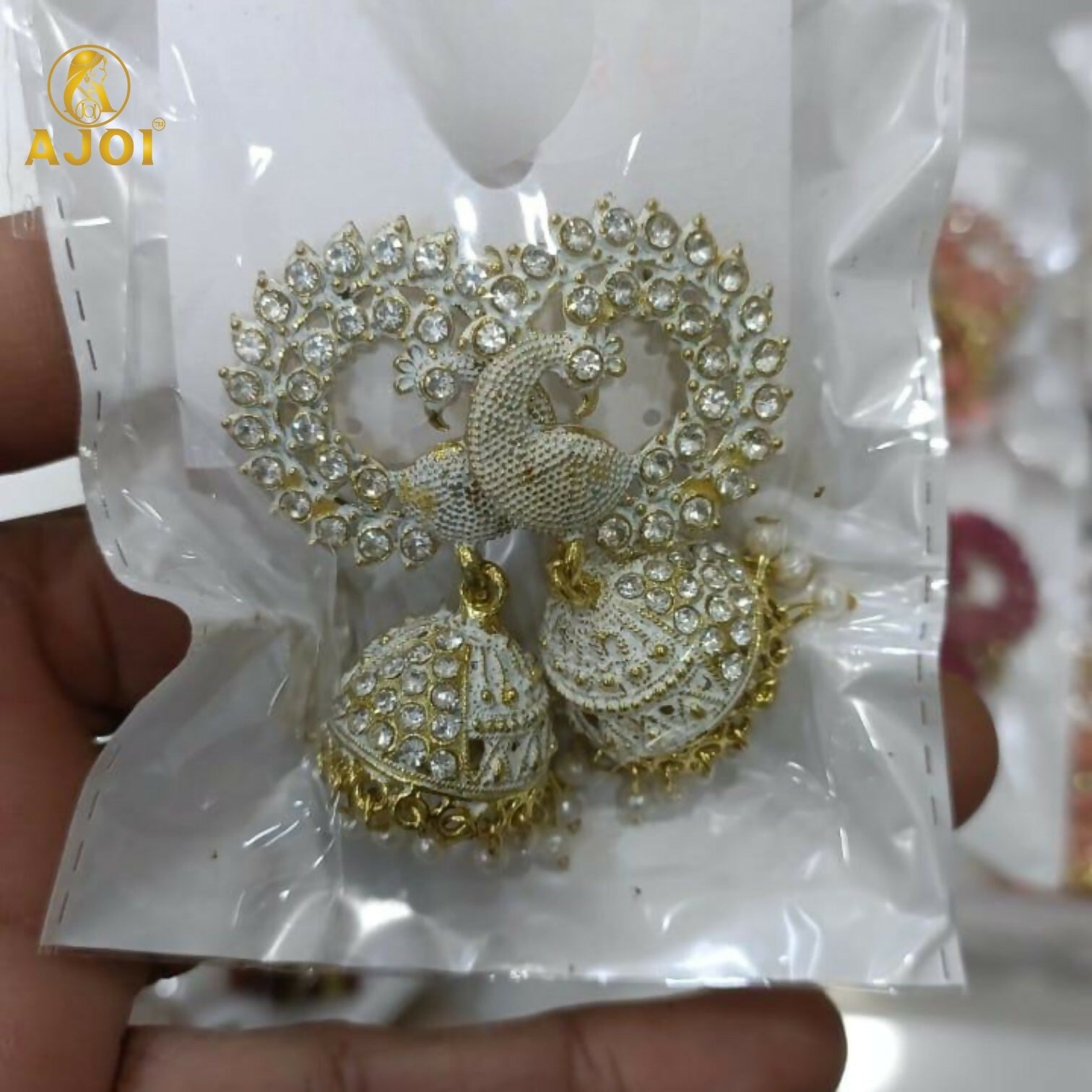 Elegant White Stone Pearl Jhumka Earrings