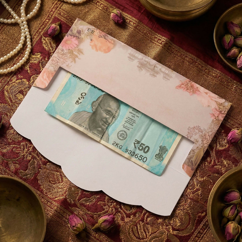 Floral Palace Theme A4 Size Money & Gift Envelope with Scalloped Flap Design – Pack of 10 Pcs
