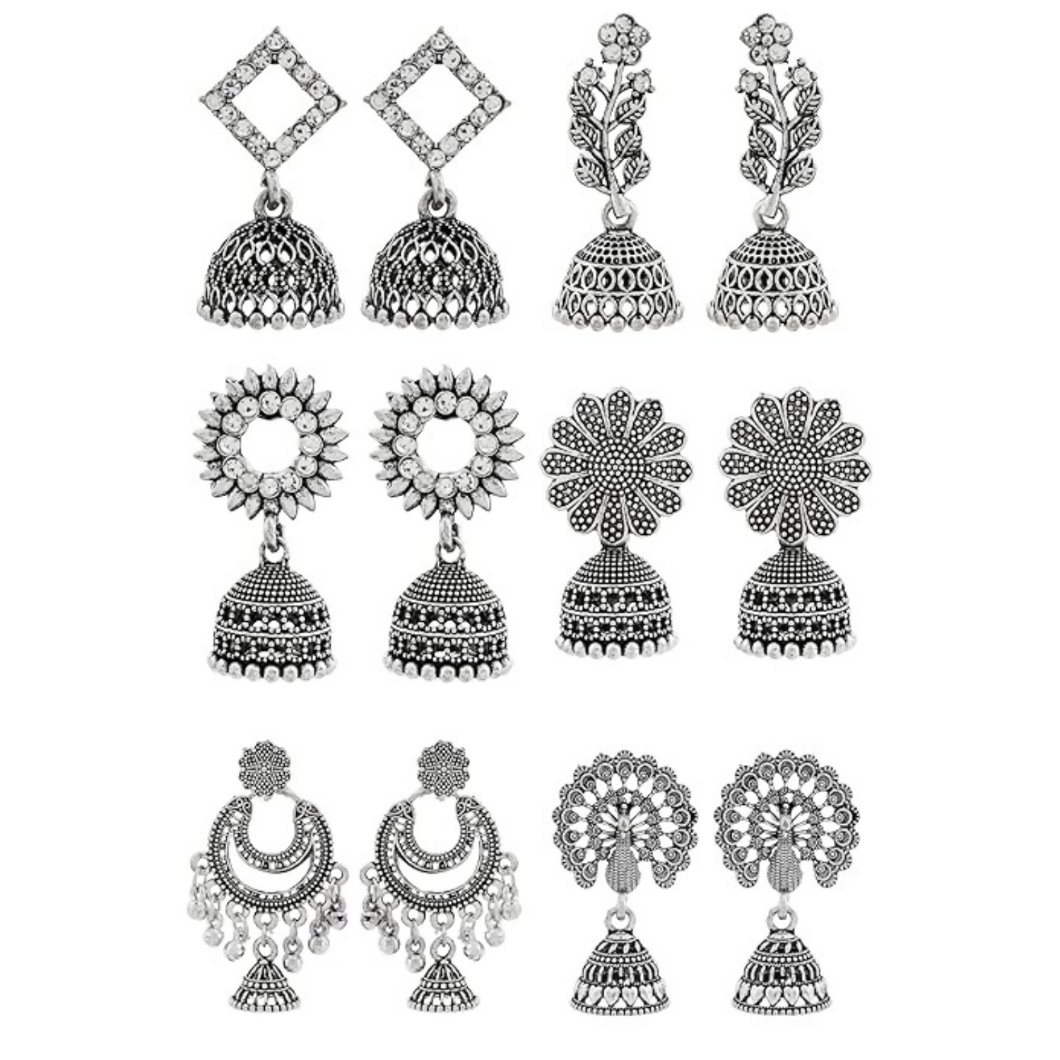  Traditional Oxidised Silver Jhumka Earrings Set - scale and size reference