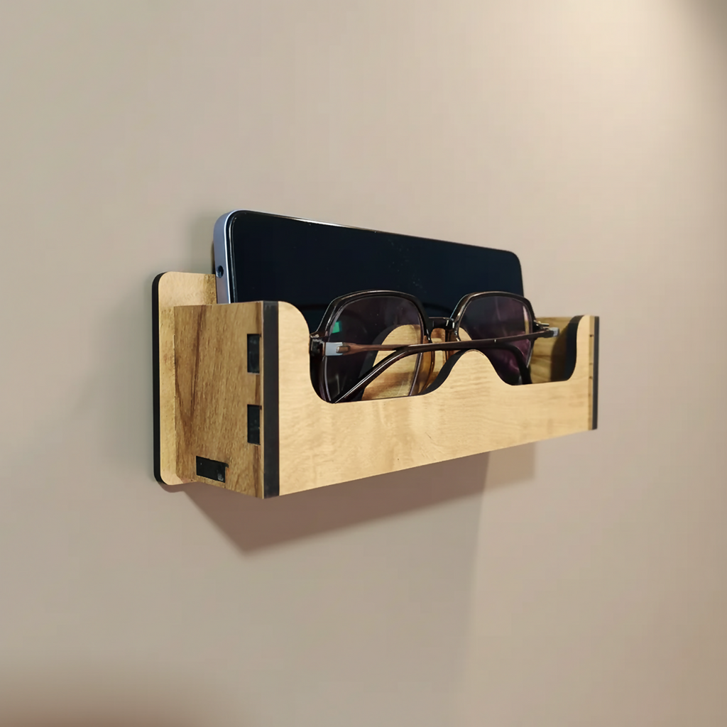 Wooden Wall Mounted Sunglasses Holder with Shelf for Glasses and Accessories
