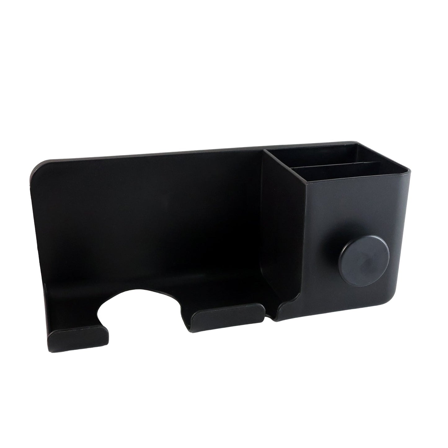 Wall mounted hair dryer stand with organizer shelf in dressing area