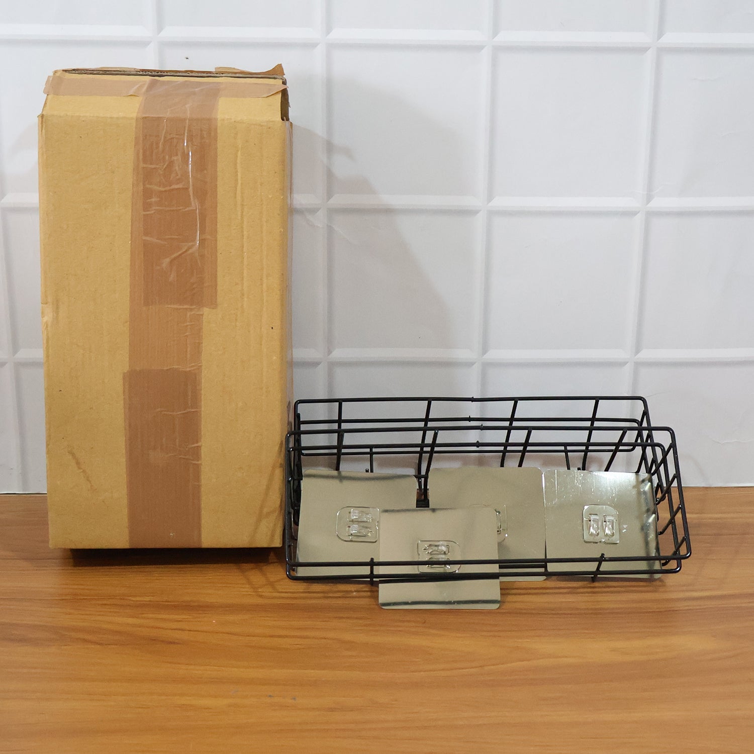 Wall storage basket installed in clean, organized kitchen space
