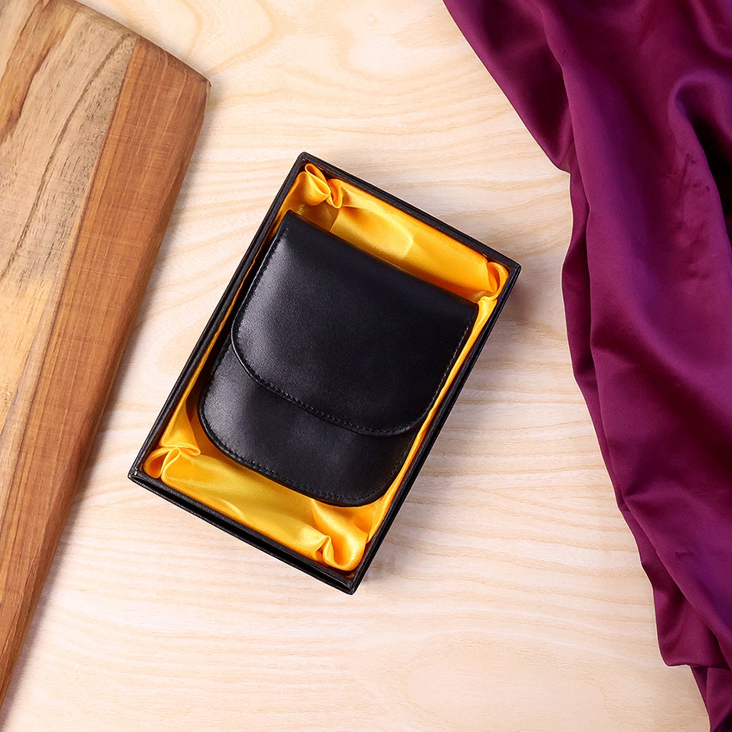 Foldable wallet pouch with smooth premium exterior and neat stitching