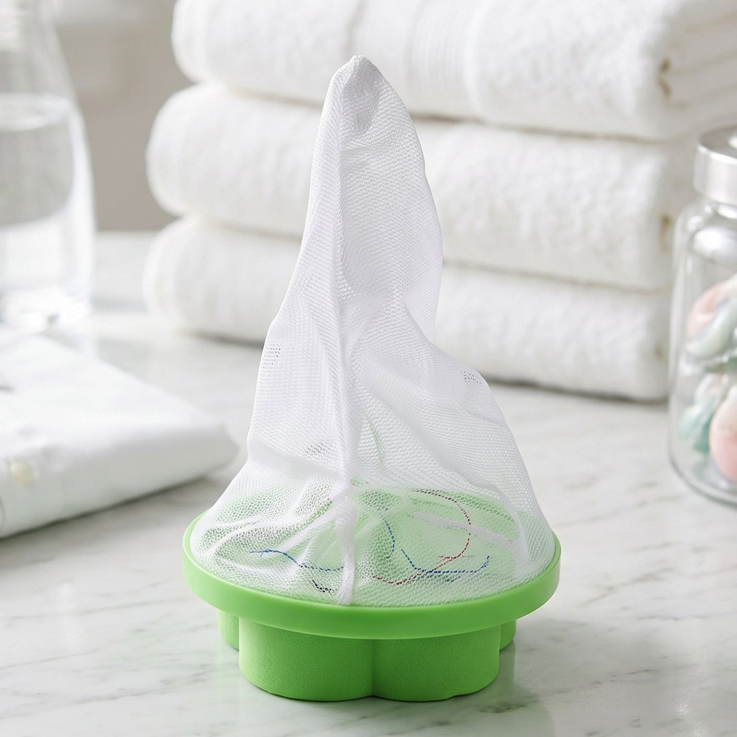 ReusAble laundry lint catcher floating inside washing machine